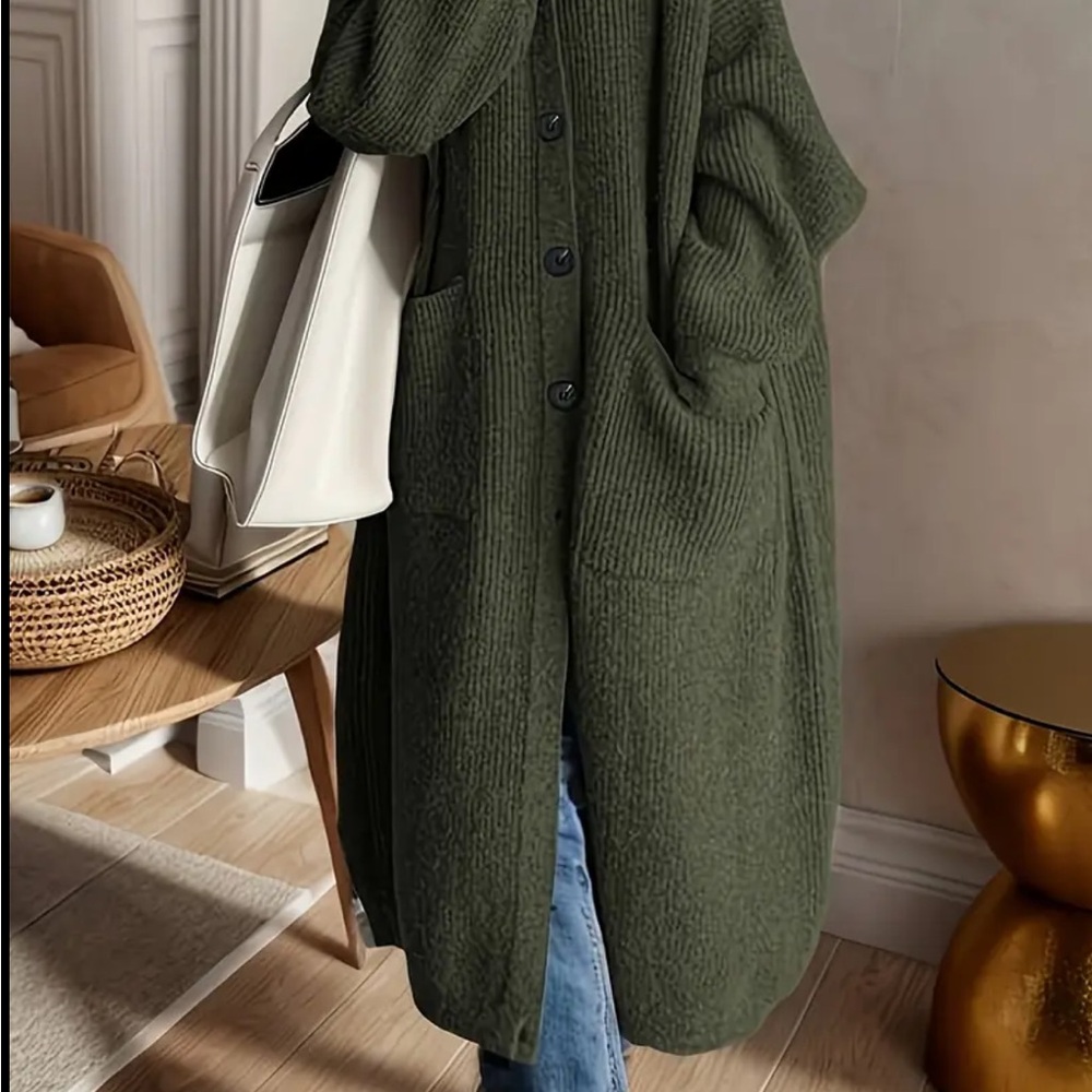 Oversized Button Front Long Sleeve Turtleneck Car… - image 5